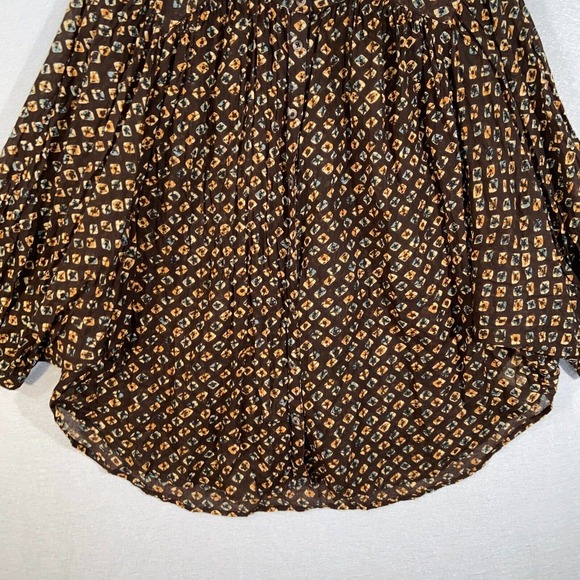 Anthropologie Button Up Womens Large Brown Polka Dot Kimono 3/4 Sleeve Casual - Picture 2 of 16